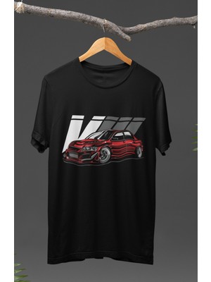 Fuddy Moda  Kırmızı Mitsubishi Evolution Vııı Baskılı T-Shirt, Araba Yarış Temalı Baskılı Tişört