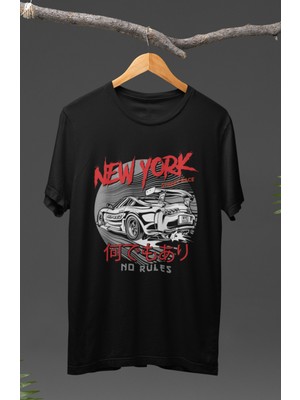 Fuddy Moda  New York Street Race Supra Baskılı T-Shirt, Araba Yarış Temalı Baskılı Tişört