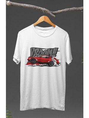 Fuddy Moda  Vroom Dodge Challenger Baskılı T-Shirt, Araba Yarış Temalı Baskılı Tişört