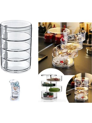 Kick Shop Takı - Makyaj ve Aksesuar Organizeri 4 Katlı - Şefaff (Koyu)