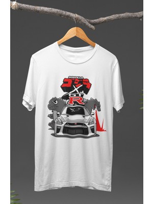 Fuddy Moda  Nissan R35 Godzilla Baskılı T-Shirt, Araba Yarış Temalı Baskılı Tişört