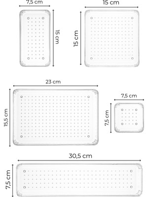 Vienev 8li Şeffaf Çekmece Içi  Düzenleyici Organizer 2x(D.k.dkdrtgn K.kare) 1x(O.dkdrtgn B.kare)