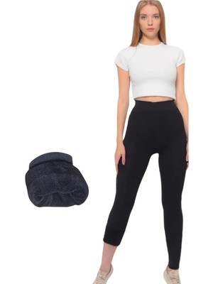 Mrmpro Kadın Tayt Siyah Yüksek Bel Termal Içi Peluş Havlu -10C Soğuk Havaya Dayanıklı