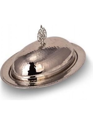 Turna Bakır Saltanat Şişme Kapak Kayık Sunum Tabağı 47 cm El Dövme Nikel TURNA4409-2