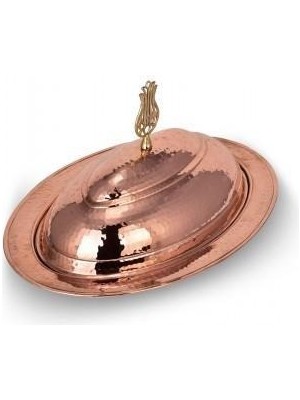 Turna Bakır Odabaşı Özel Kapak Kayık Sunum Tabağı 37 cm El Dövme Kırmızı TURNA4404-1