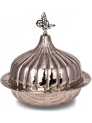 Turna Bakır Paşaçadırı Yuvarlak Sunum Tabağı 30 cm El Dövme Nikel TURNA9058-2