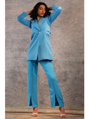 Julude Mavi Kadın Paça Yırtmaçlı Tarz Pantolon P-00001668