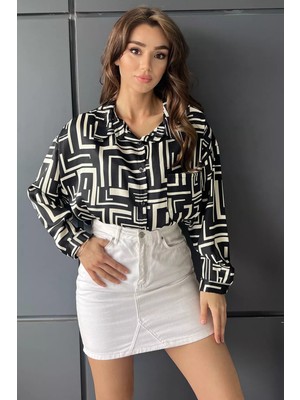 Julude Siyah Desenli Oversize Gömlek P-00010093