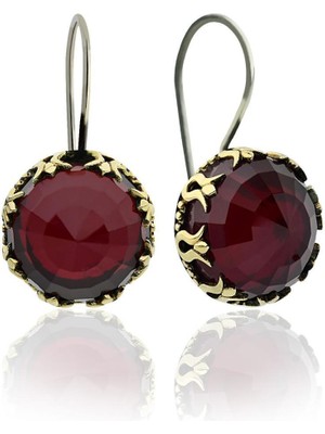 Erdobia Lal Taşlı Lale Motifli Otantik Gümüş Kadın Küpe