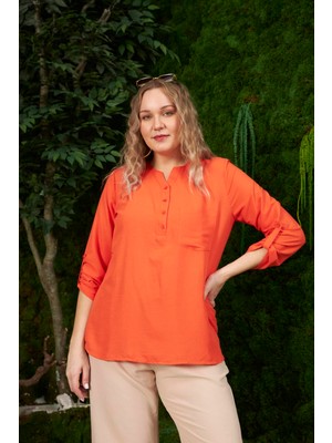 Rmg Hakim Yaka Turuncu Büyük Beden Bluz