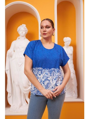 Rmg Jakarlı Büyük Beden Saks Örme Bluz