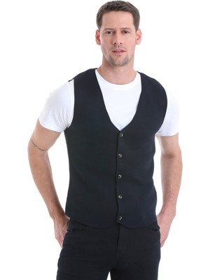 Hatemoğlu Lacivert Regular Fit Düz V Yaka Triko Yelek