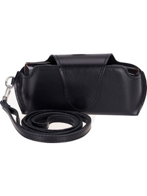 PLM Riviera Deri Askılı Gözlük Kılıfı Parlak Siyah