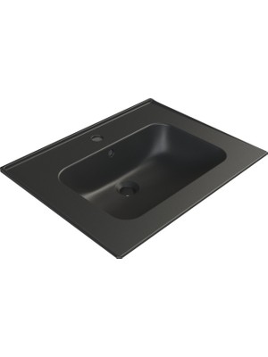 Turkuaz Seramik Mat Siyah Blue 60 cm Etajerli Lavabo