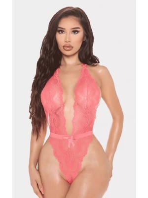 Dosesa Kadın Pembe Dantelli  Babydoll Çeyiz Gecelik B-6010