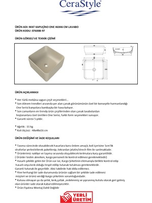 Turkuaz Seramik Mat Kapuçino One 46X46 cm Lavabo