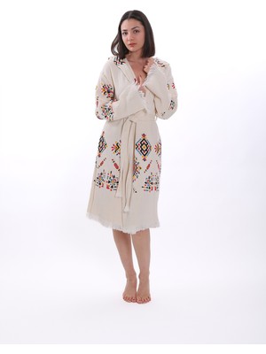 Reina Teks Peştemal Bornoz Pamuklu Etnik Kilim Desen 1 Adet Unisex Beachwear Müslin Kimono Kaftan