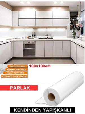 Renkli Duvarlar Parlak Beyaz 100X100CM Yapışkanlı Folyo Mutfak Dolap ve Mobilya Kaplama Folyosu