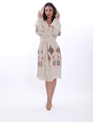 Reina Teks Peştemal Bornoz Pamuklu Etnik Kilim Desen 1 Adet Unisex Beachwear Müslin Kimono Kaftan