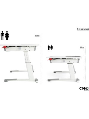 Creo Mobili Sirius Basic Yükseklik Ayarlı Çekmeceli Çalışma Masası - Beyaz/gri