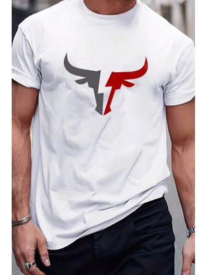 Only Trendwear  Erkek Boğa Silüet Baskılı Oversize Tshirt