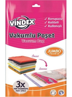 Vindex Vakumlu Giyisi Yastık Yorgan Saklama Torbası Poşeti Hurç - Jumbo - 73X130 Cm. - 5 Paket