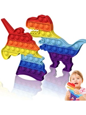 Deembro Popit Oyuncak Pop It Push Buble Fidget Unicorn ve Dinozor Popit Zihinsel ve Duyusal Stres 2 Li Set Oyuncak Popit popit oyuncak