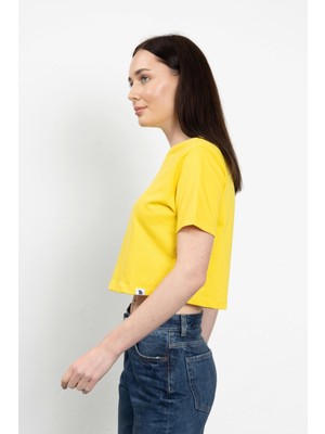 TheeBasic Bisiklet Yaka Likralı Kısa Kol Sarı Basic Crop T-Shirt