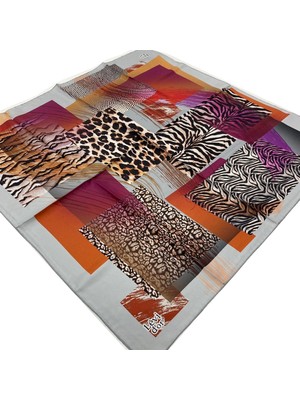 Levidor Gümüş Kahve Desenli Tivil Ipek Eşarp 279284