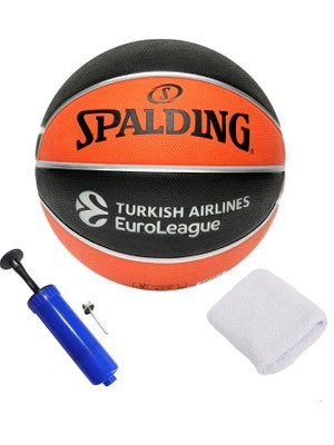 Spalding TF-150 Euroleague Kauçuk Antrenman Basketbol No 6 Outdoor Maç Topu 540 gr + Pompa + Havlu Bileklik