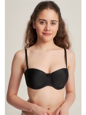 NBB Kadın Siyah Straplez Sütyen Destekli Dolgulu Konforlu Tasarım %80 Polyester %20 Elasthan