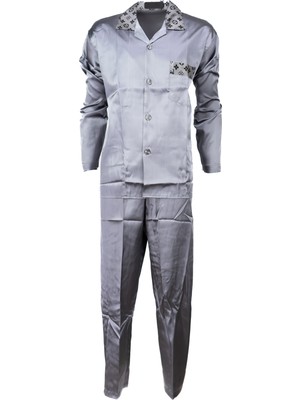 Oppland Erkek Klasik Model Pijama Takımı Premium Ipeksi Kumaş Gömlek Yaka Desenli Cepli Tam Kalıp