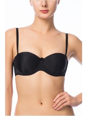 NBB Silikon Destekli Mikro Dolgulu Straplez Sütyen Siyah Yeni Sezon