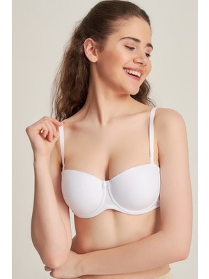 NBB Kadın Siyah Destekli Dolgulu Straplez Sütyen %80 Polyester %20 Elasthan Konforlu Tasarım