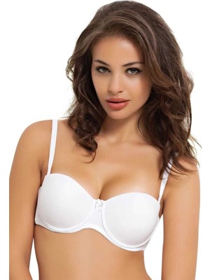 NBB Kadın Beyaz Destekli Dolgulu Straplez Sütyen %80 Polyamid %20 Elastan Konforlu Tasarım