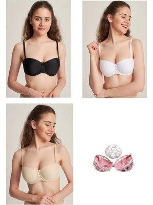 NBB Kadın Siyah Destekli Dolgulu Straplez Sütyen 350620