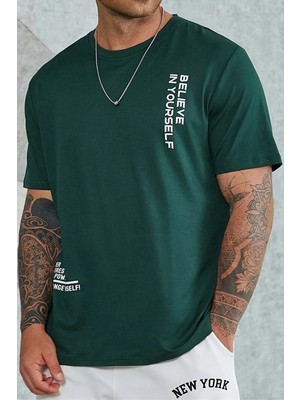 Trendypassion Only Trendwear Erkek Oversize Tshirt Belive In Yourself Yeşil Dijital Baskı XL Beden