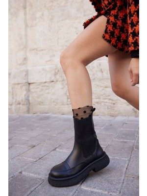 Rose Siyah Hakiki Deri Kadın Bot