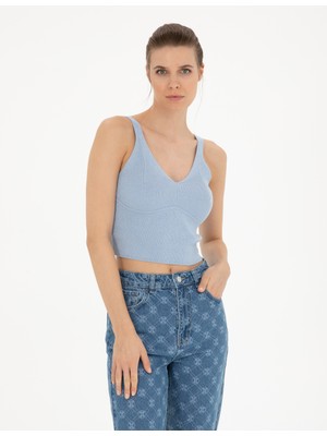 Pierre Cardin Kadın Mavı Crop Top Kazak 50284799-VR249