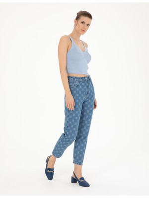 Pierre Cardin Kadın Mavı Crop Top Kazak 50284799-VR249