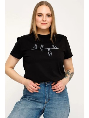 Only Trendwear  Unisex Kedi Baskılı Oversize Tshirt