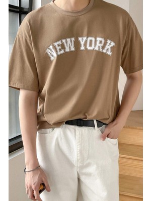 Only Trendwear  Erkek New York Baskılı Oversize Tshirt