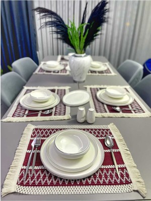 Nona Mino Pamuk Şal Motif Dantel Örgü Amerikan Servis Supla Seti 35X45 6 Adet