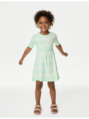 Marks & Spencer Saf Pamuklu Flamingo Desenli Elbise (2-7 Yaş)