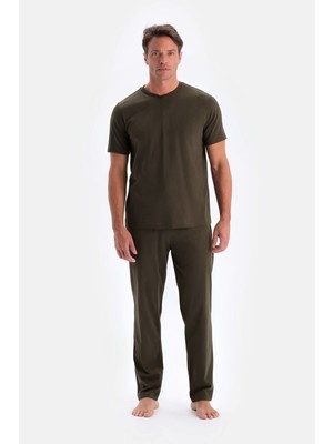 Yakamel Erkek Kısa Kollu Rahat Kesim Pijama Takımı