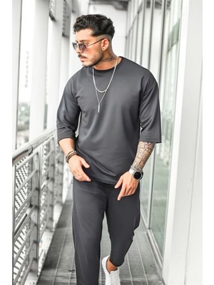 Yakamel Erkek Bol Kesim Oversize Kısa Kollu Takım