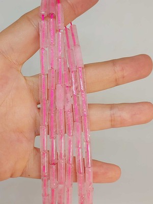 Yaşam Tohumu Pembe Kuvars Taşı Silindir Kesim 4X12.5MM Dizi (49376)