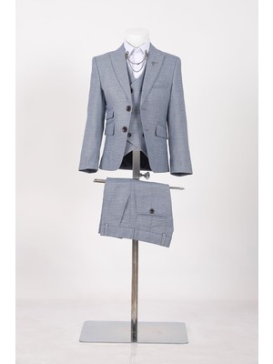 Doctor Junior Kuş Gözü Slim Fit Erkek Çocuk Takım Elbise Üç Parça Poliviskon Kumaş Modeli