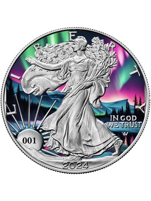 AgaKulche Walking Liberty Northern Lights 2024 1 Ons 31.10 Gram Gümüş Sikke Coin (999)