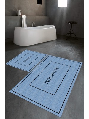 Napoli Home Dijital Baskılı Kaymaz Yıkanabilir Bathroom Ikili Banyo Takımı Klozet Takımı, N-Klozet-04-Mavi,